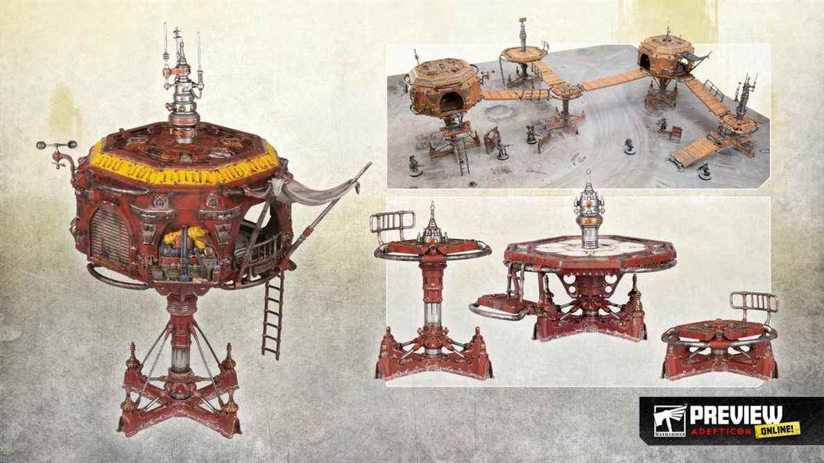 Une vue détaillée du nouveau terrain, des habitations sur poteaux en métal et en tissu.