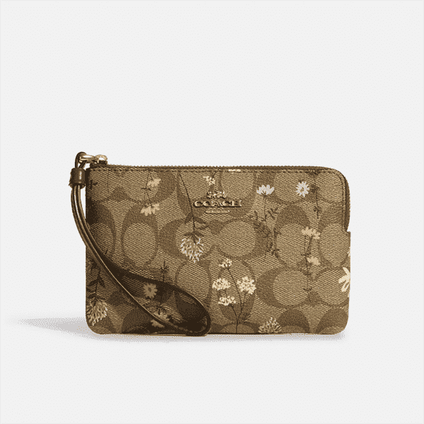 Coach Corner Zip Wristlet En Toile Signature Avec Imprimé Fleurs Sauvages