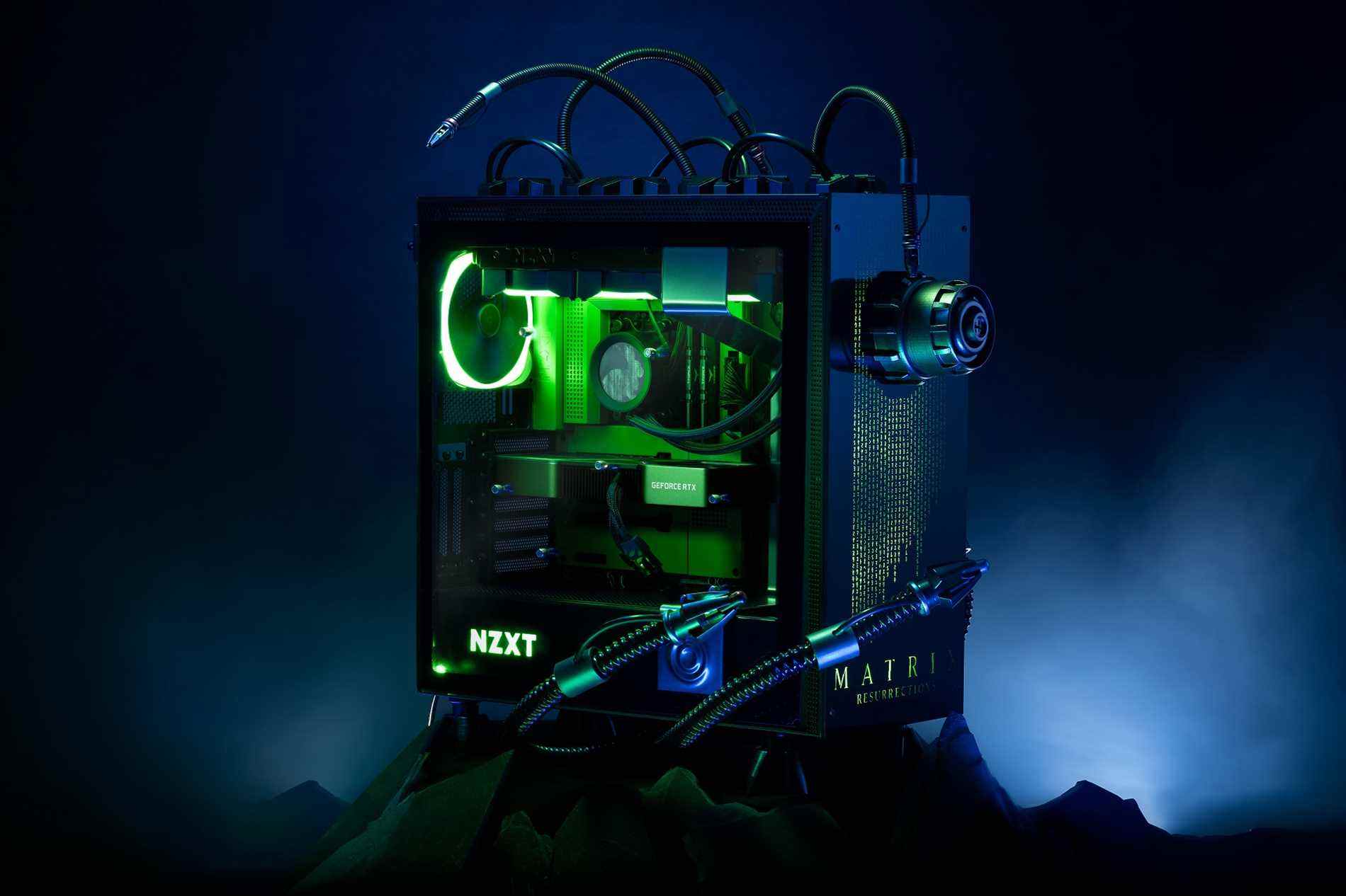 Version PC conçue après le film Matrix sur fond bleu et vert