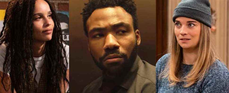 Zoe Kravitz in High Fidelity; Donald Glover in Atlanta season 3; Annie Murphy in sitcom format in Kevin Can F Himself