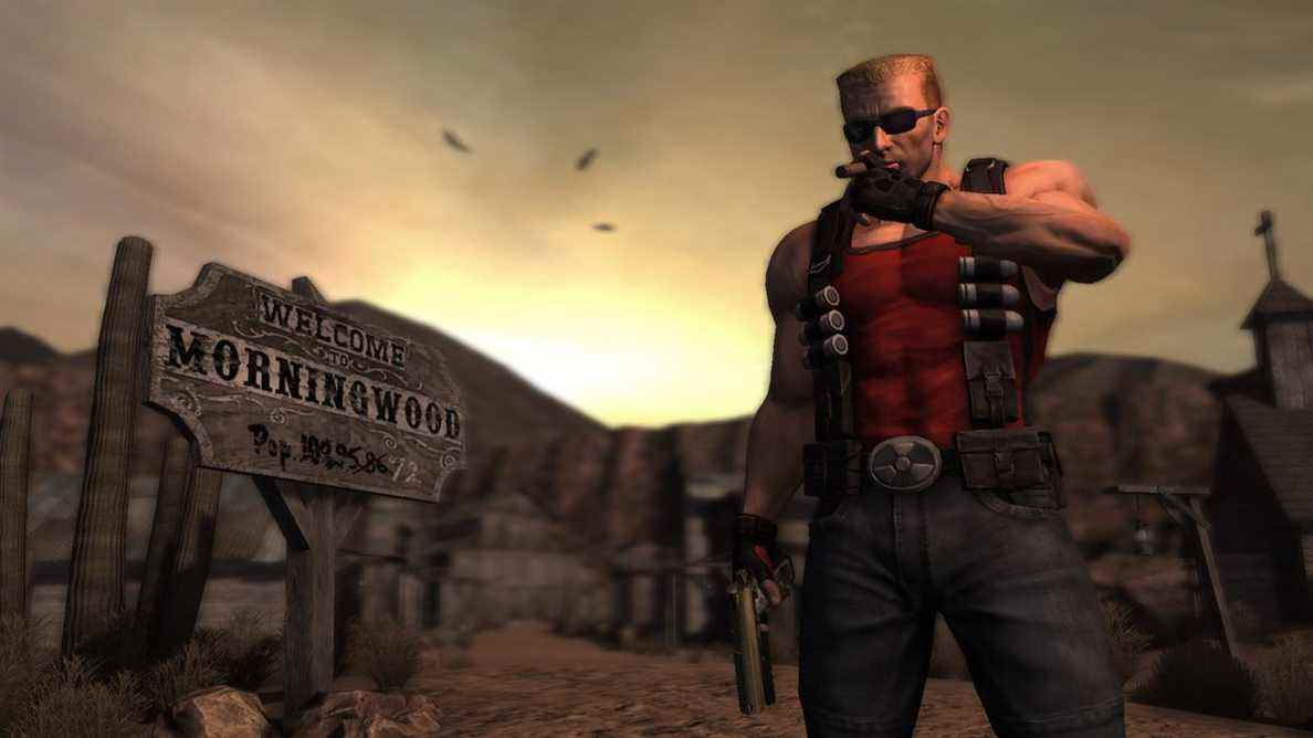 Duke Nukem Forever - Duke fumant un cigare devant le panneau 