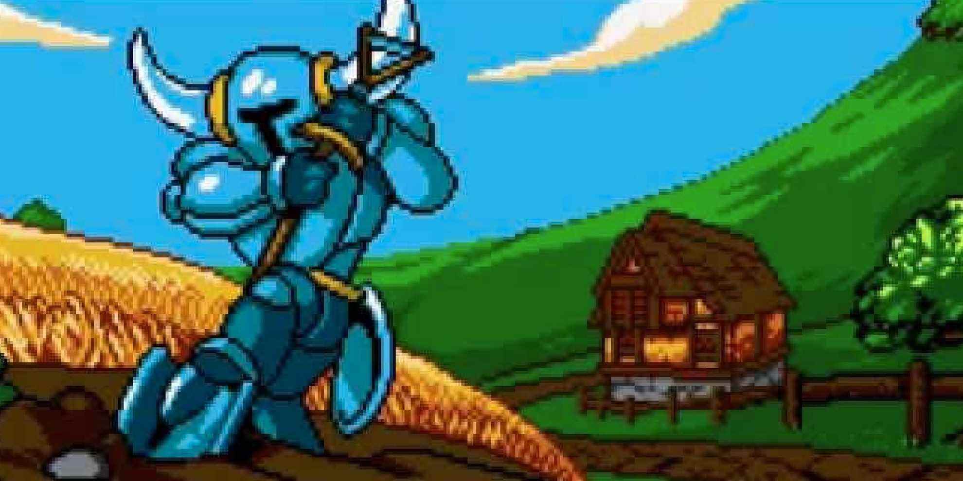 Shovel Knight travaillant dans une ferme dans une cinématique de Shovel Knight