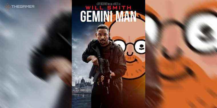 will smith in the gemini man poster with the game developer twitter profile picture behind him