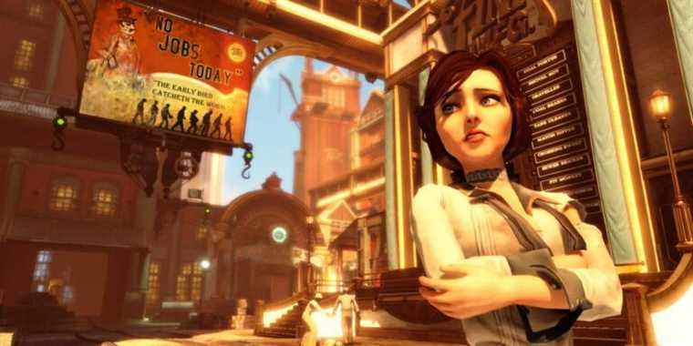 Elizabeth from Bioshock Infinite crossed arms in city