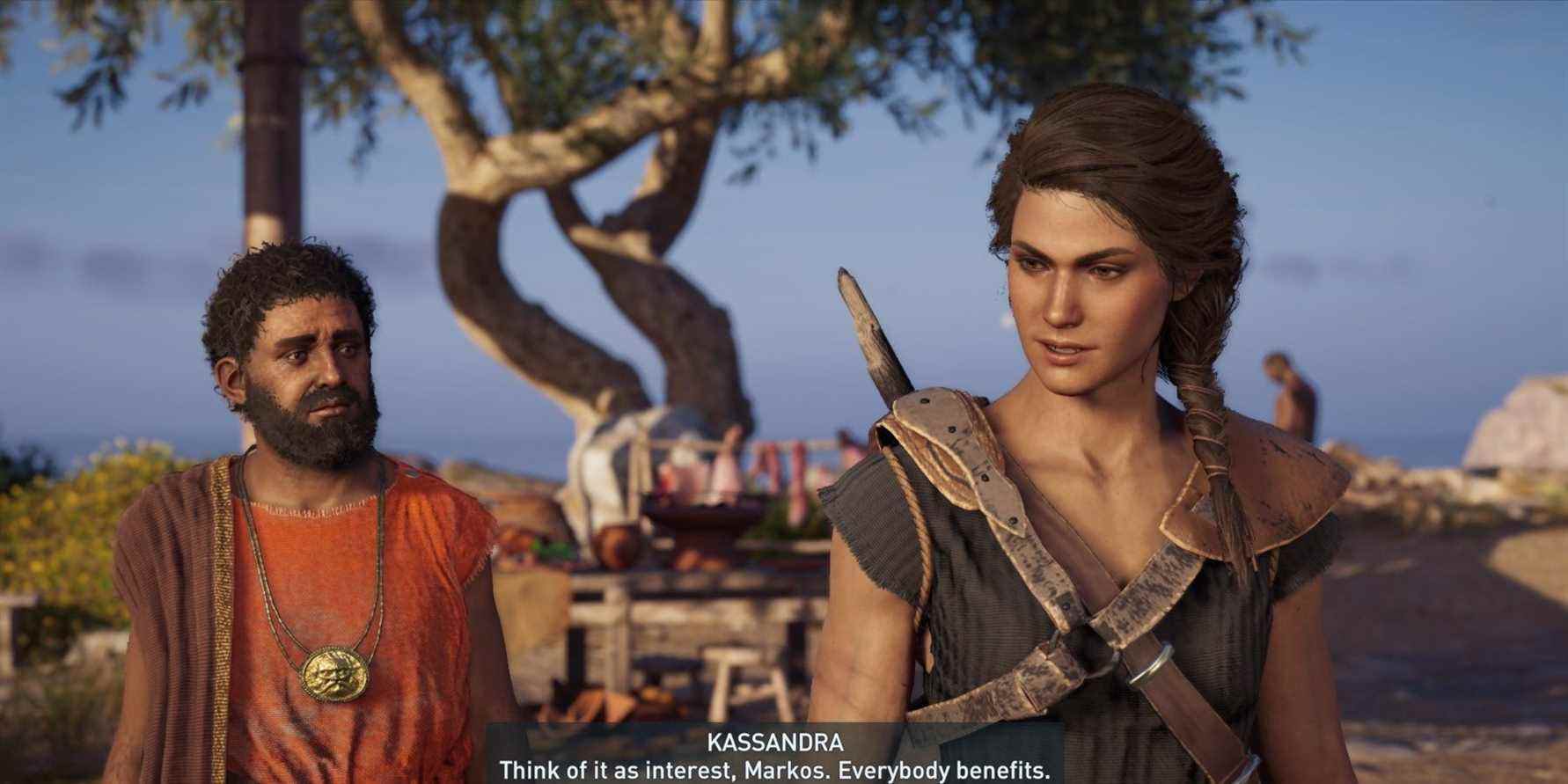 Markos et Kassandra discutent dans Assassin's Creed Odyssey