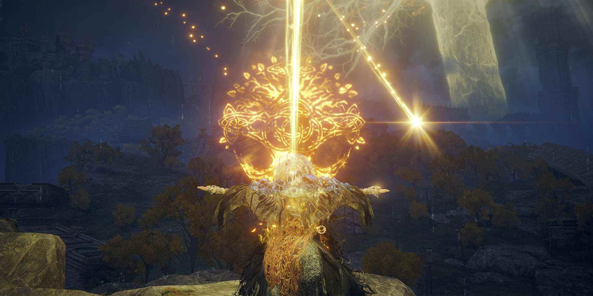 Image of the player casting the legendary spell Elden Stars in Elden Ring