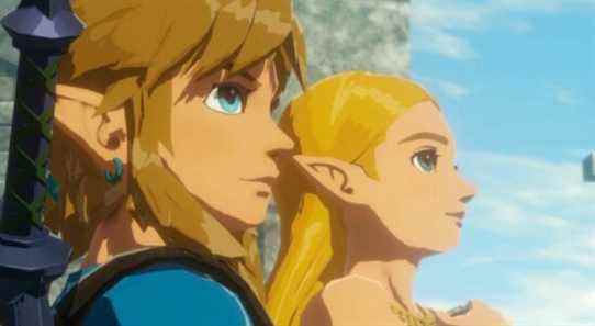 Close up of Link and Zelda standing together