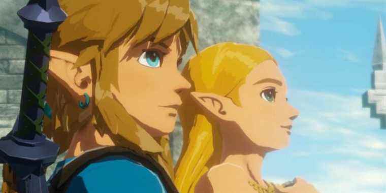 Close up of Link and Zelda standing together