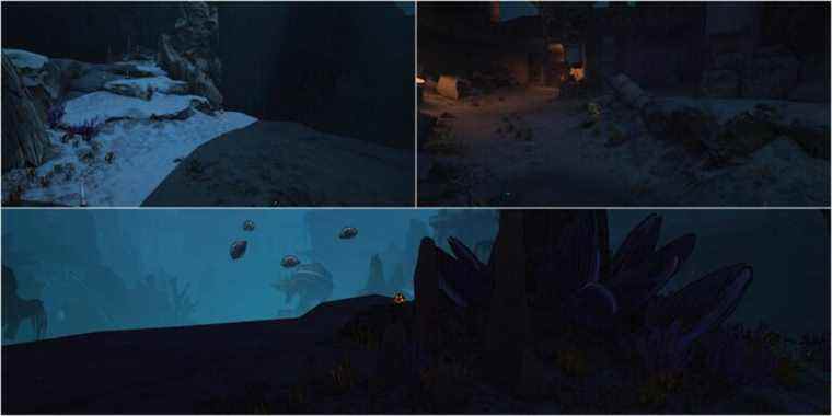 Showcase of various Lucky Dice location in Tiny Tina's Wonderlands Drowned Abyss.