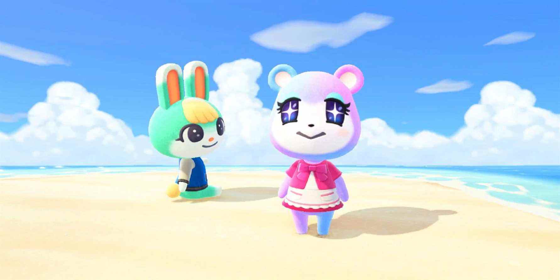 animal crossing new horizons judy and sasha on the beach.