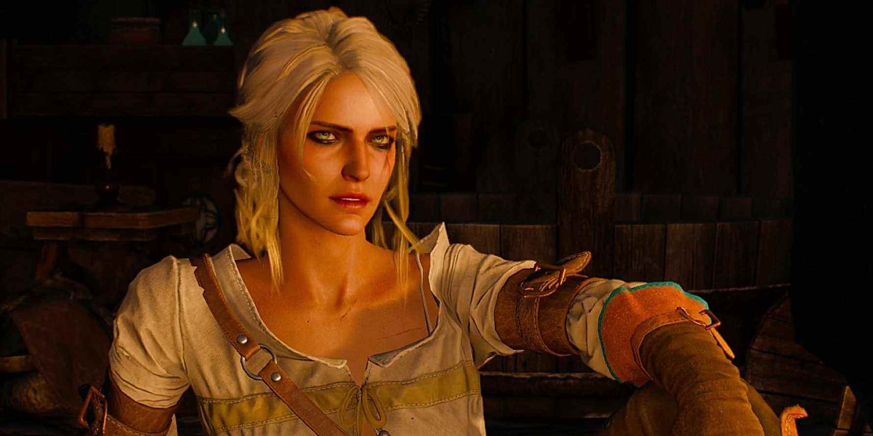 ciri assis près du feu dans le sorceleur 3