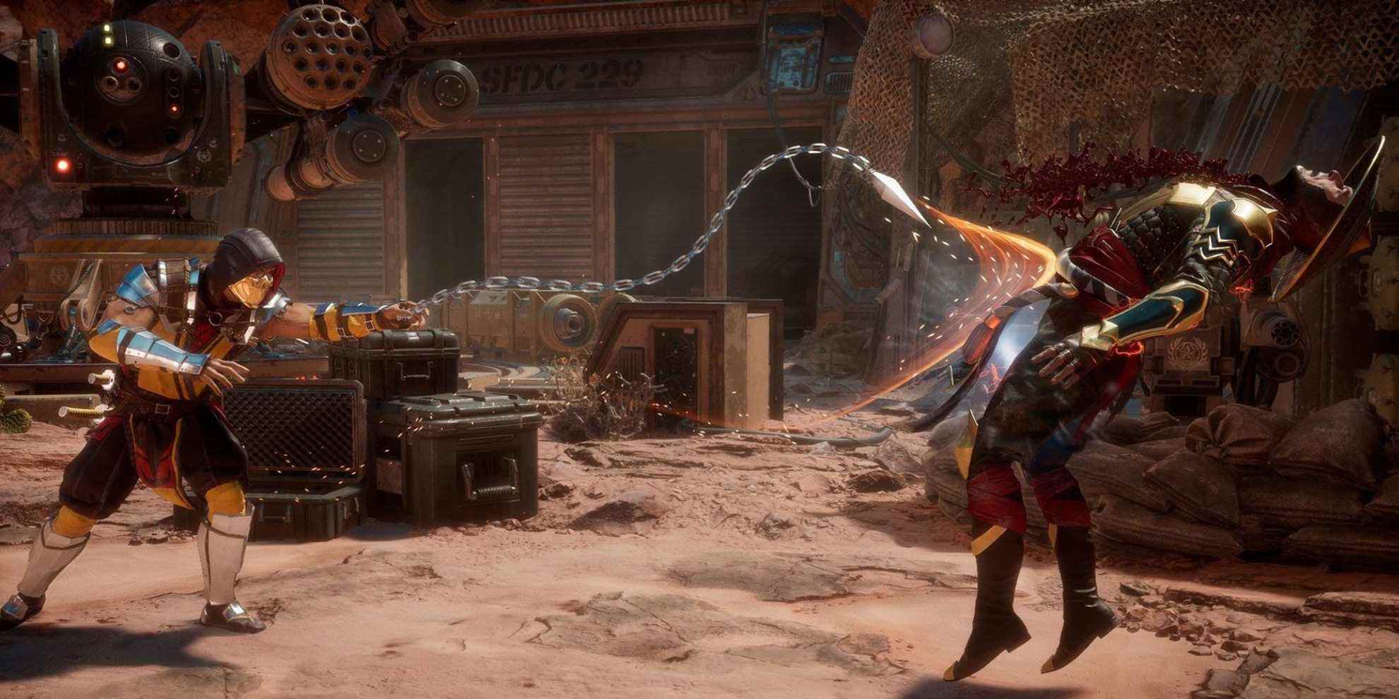 Mortal Kombat 11 - Une image de deux personnages qui se battent, dont l'un est Scorpion.