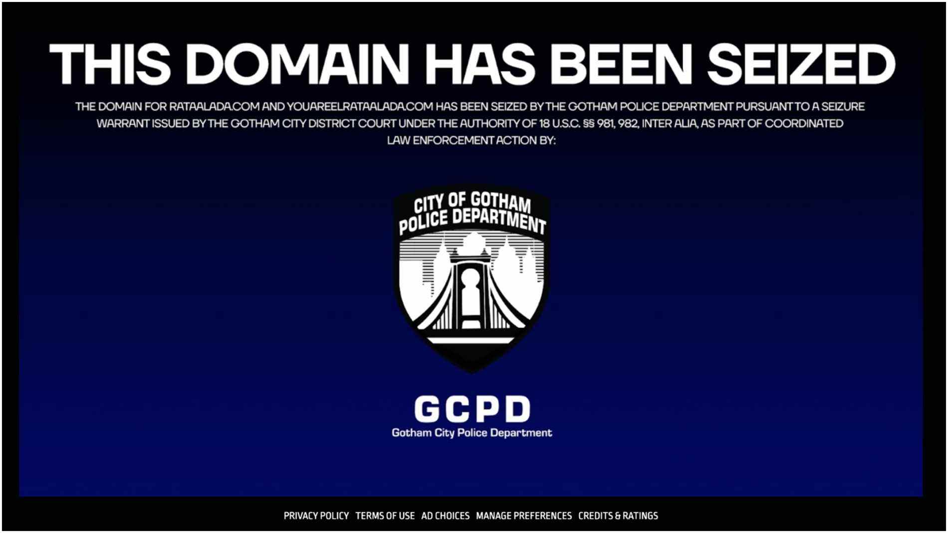 Message du GCPD sur le site Web de Rataalada