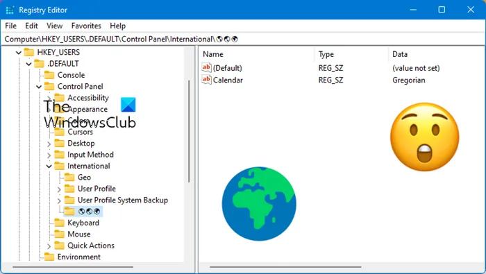 Les emojis sont utilisés dans le chemin du registre Windows