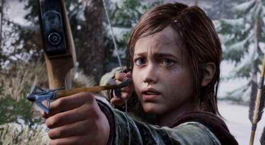 Ellie with her bow at David in The Last of Us