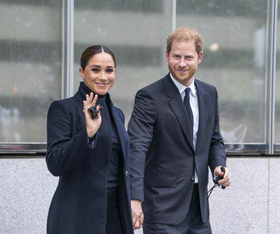 Le duc et la duchesse de Sussex, le prince Harry et Meghan visitent le One World Observatory au 102e étage de la Freedom Tower du World Trade Center.  (LightRocket via Getty Images)