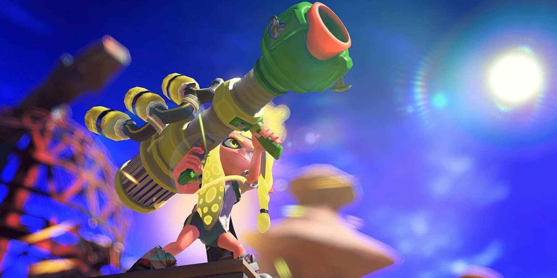 Splatoon 3 screenshot showing an Inkling holding a Trizooka