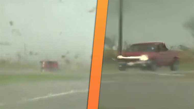 Storm Chaser capture Chevy Silverado se faisant sucer dans une tornade, en partant