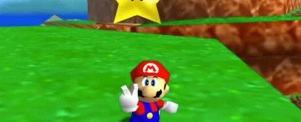 Screenshot from Mario 64 showing the titular Mario with a star above his head.