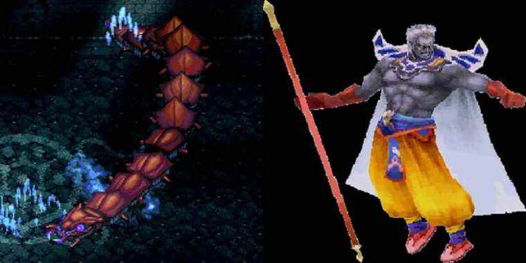 Split image of Nygtilger in its chamber in Ys 1 and Xande's battle model from Final Fantasy 3