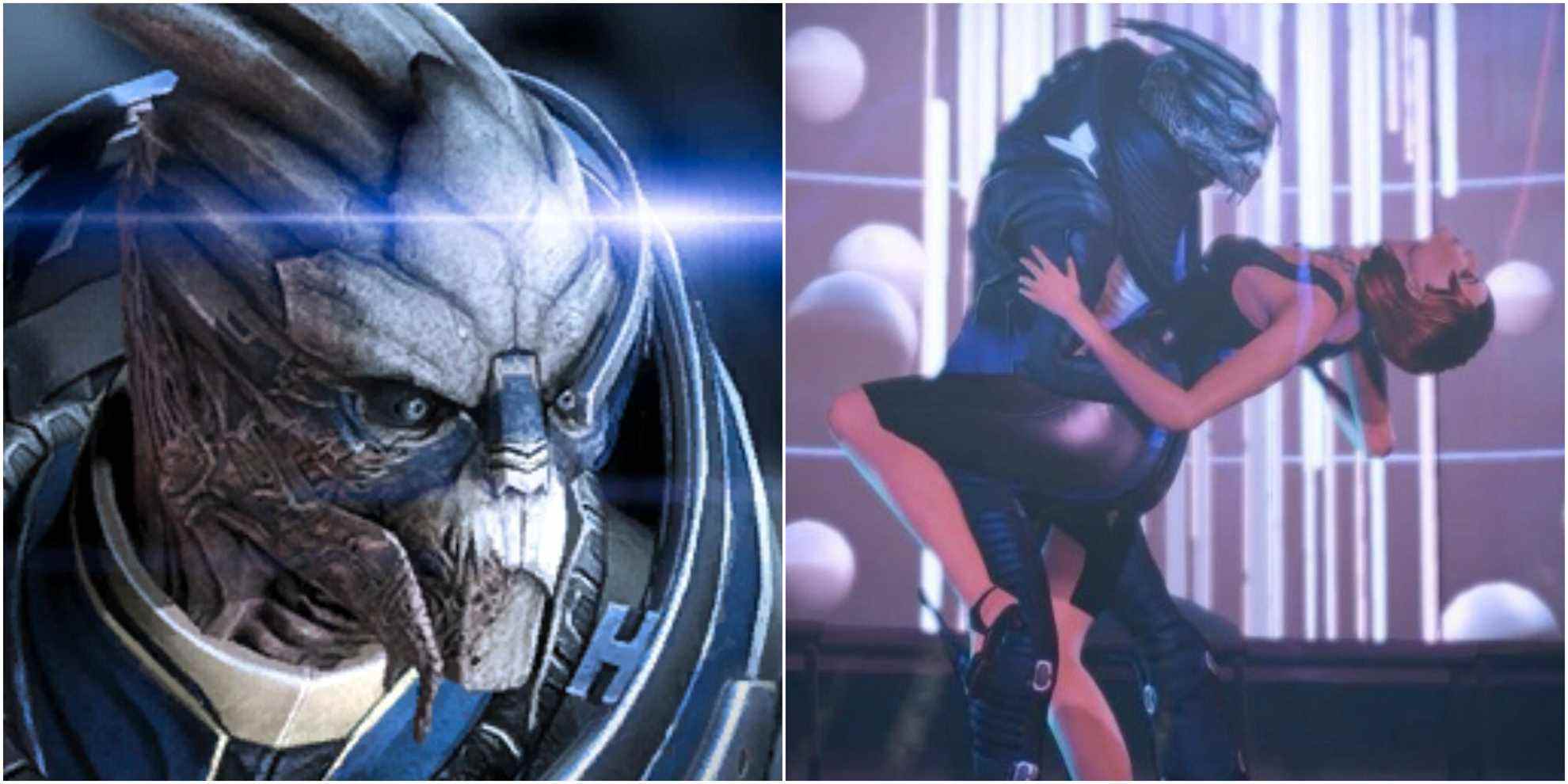 Codex image of Garrus (left) and the dance scene between Garrus and Shepard in the Citadel DLC (right).