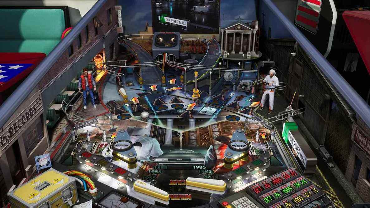 vue aérienne de la table Retour vers le futur telle qu'elle apparaît dans Pinball FX