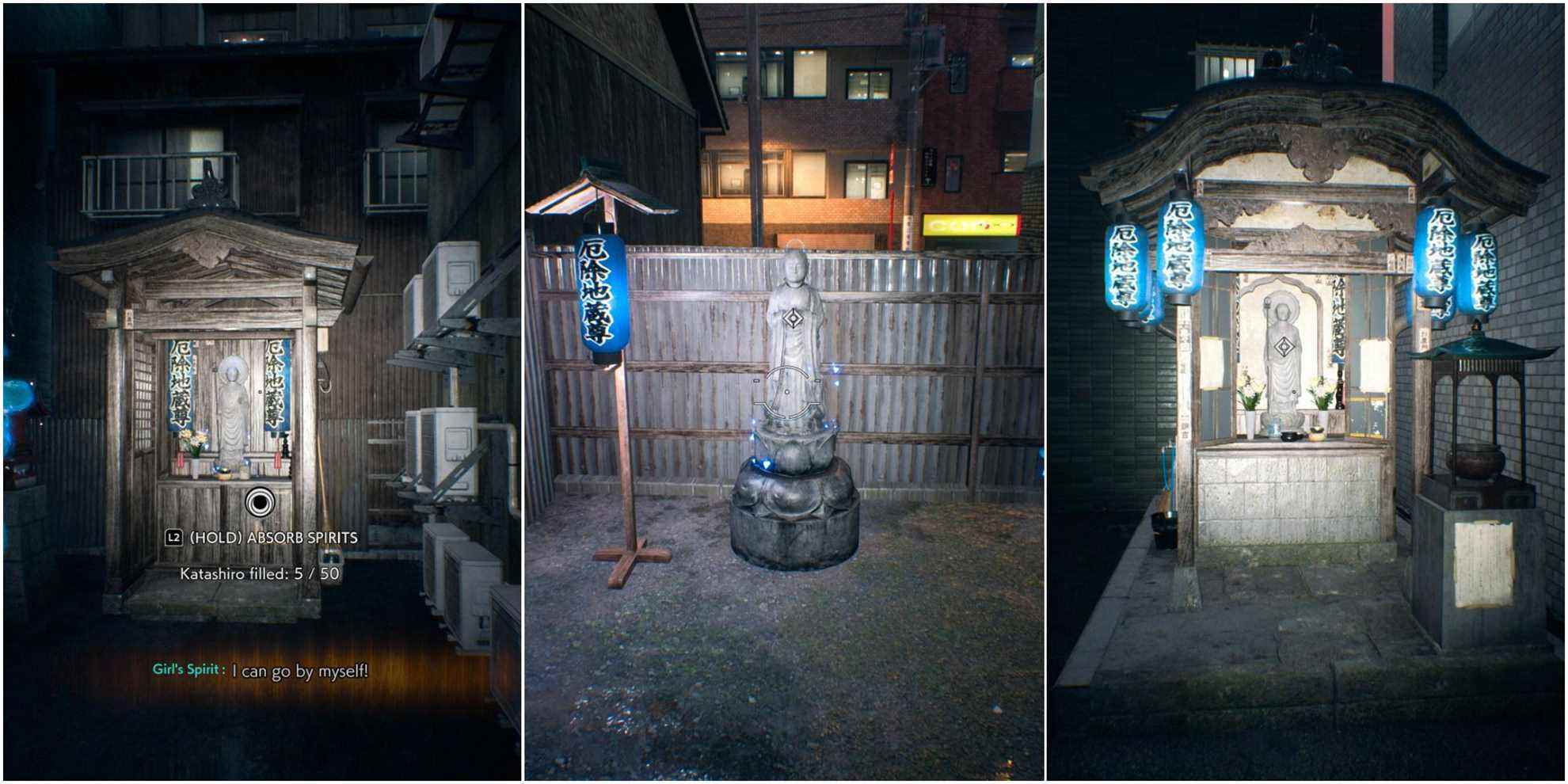 Ghostwire Tokyo - collage of three different water jizo shrines