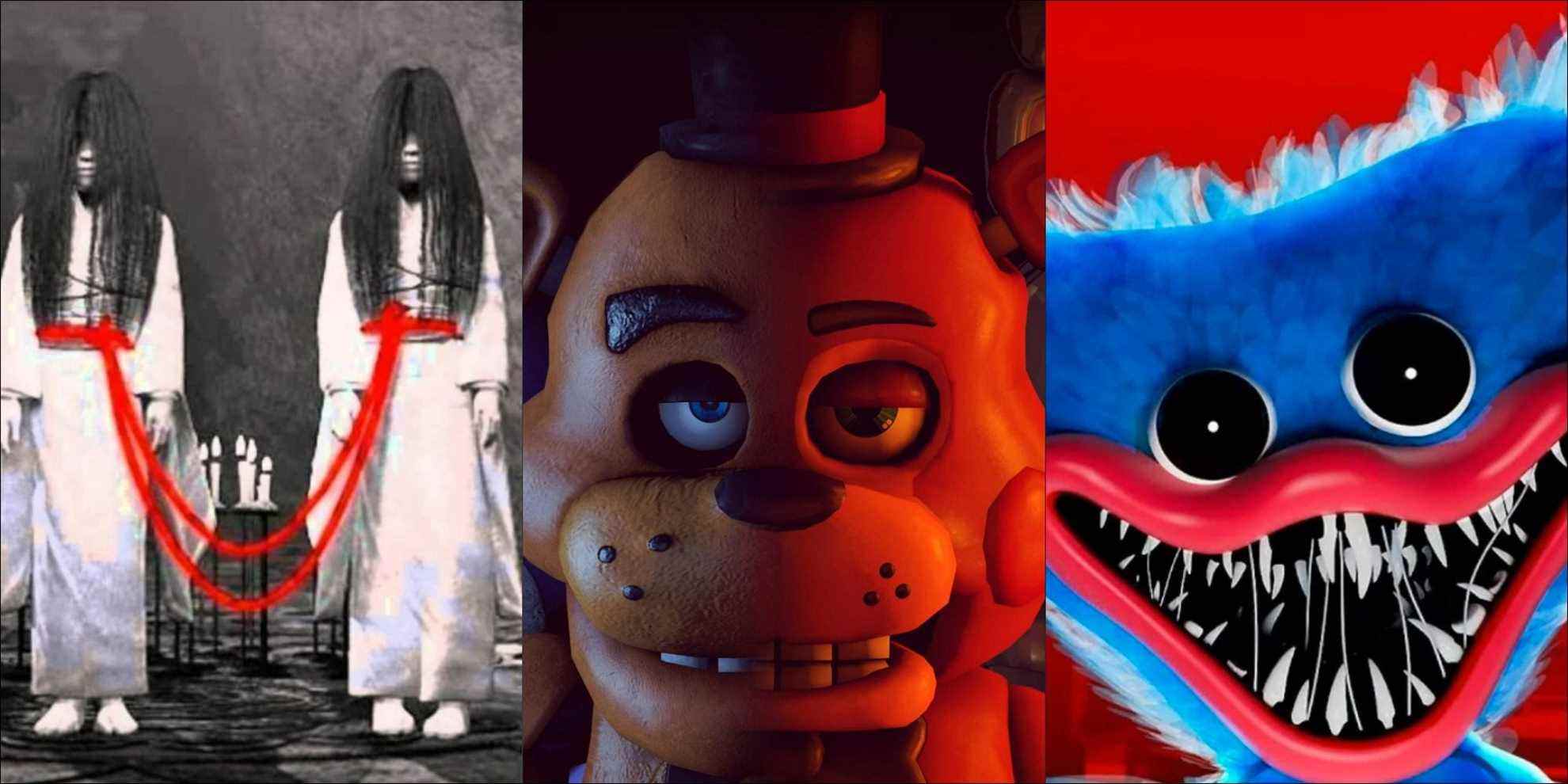 Scary dolls from Fatal Frame, Five Nights at Freddy's, and Poppy Playtime