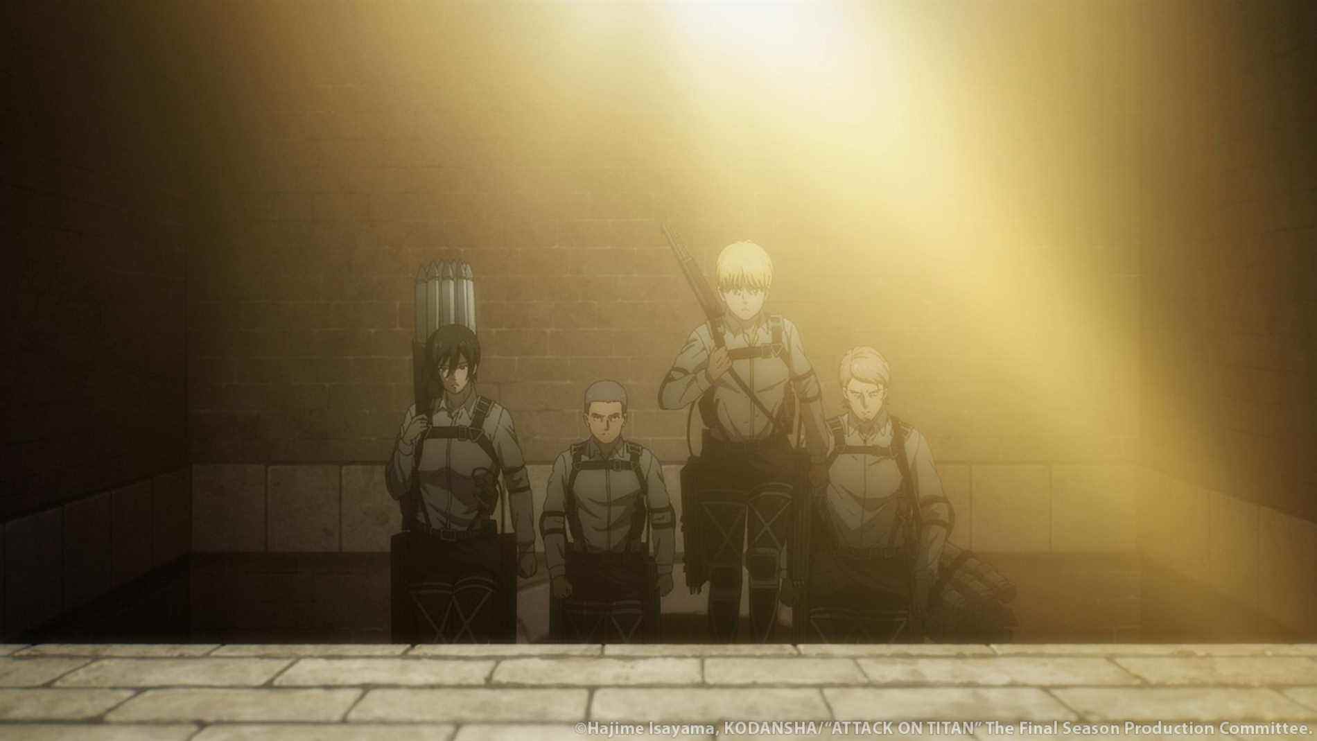 Armin, Mikasa, Connie et Jean dans L'Attaque des Titans