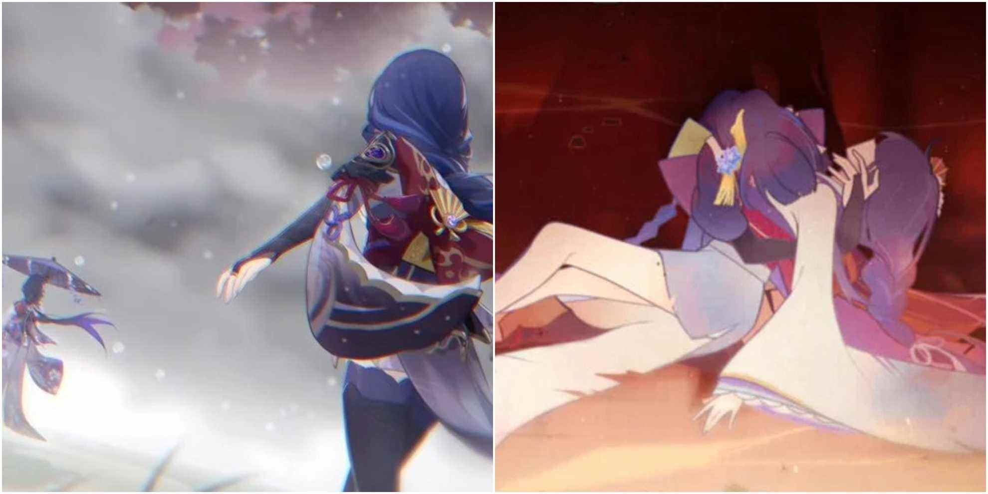 split image of makoto and ei from genshin impact