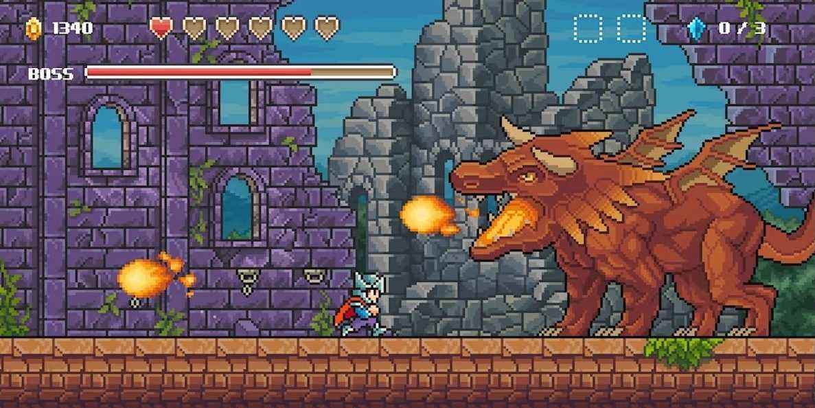 Un combat de boss avec un grand dragon dans Goblin Sword