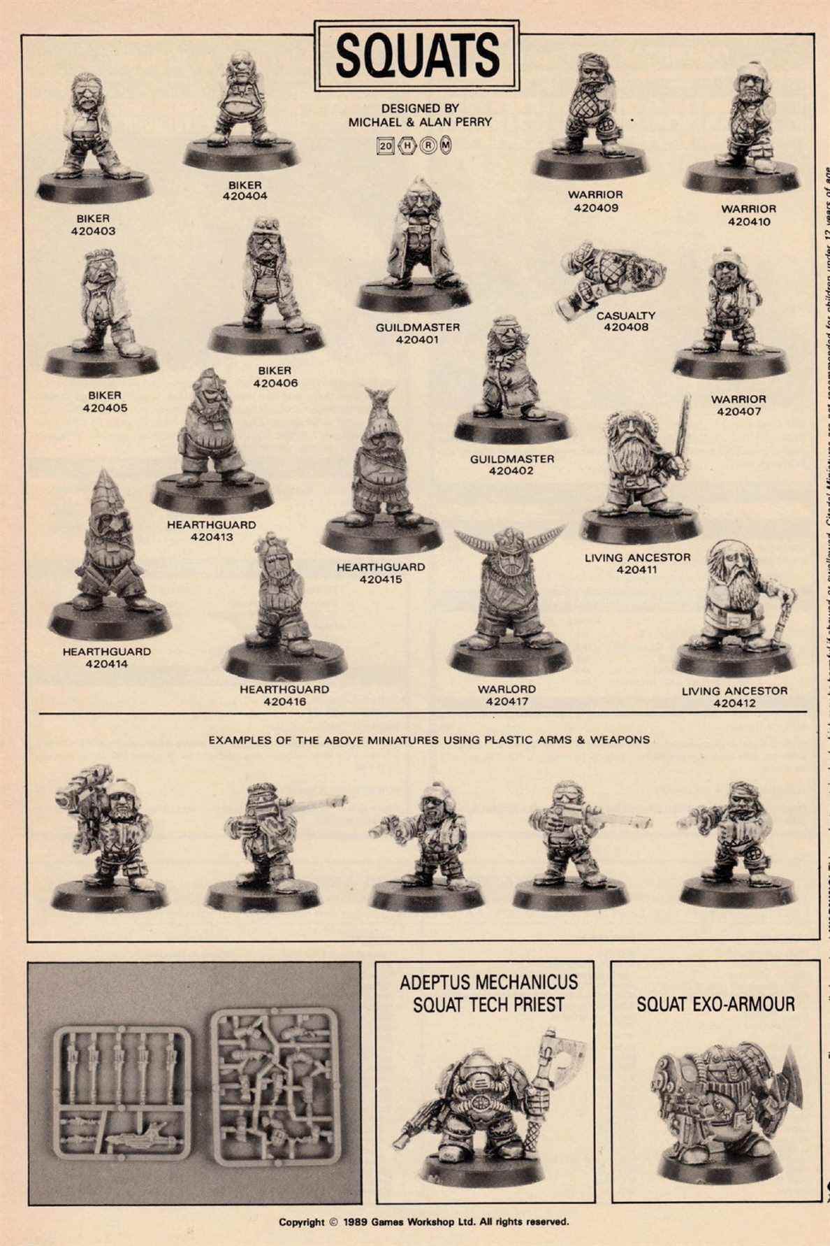 Une page de White Dwarf 111 montrant des modèles Squat à commander.