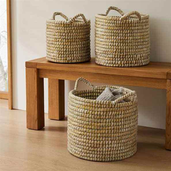 Bacs de rangement en rotin tissé West Elm Reese (Ensemble de 3)