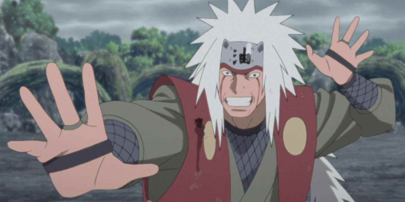 Position de combat souriante de Jiraya