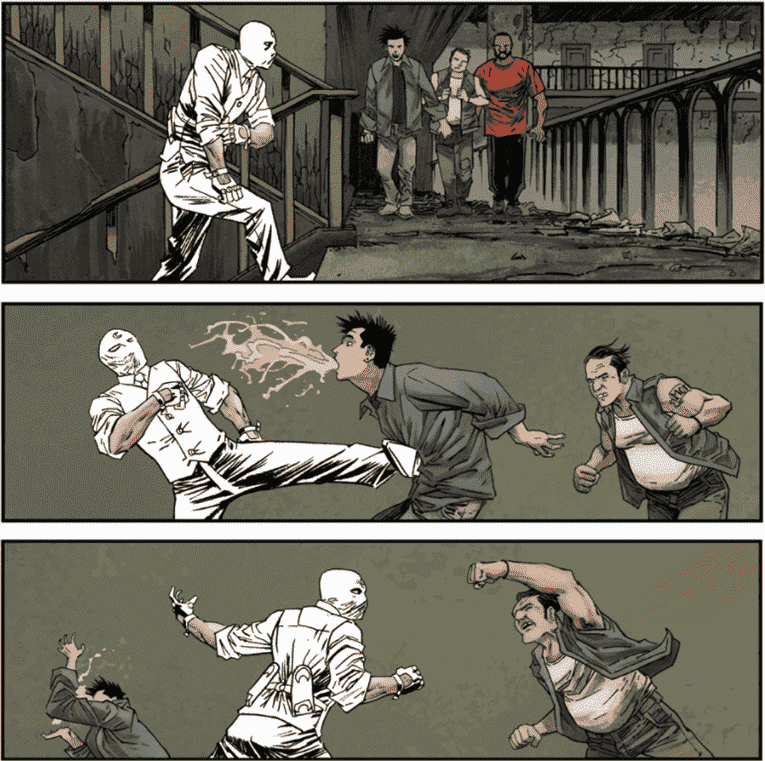 M. Knight retrousse ses manches pour se battre avec trois gangsters dans Moon Knight # 5 (Marvel Comics, 2014)