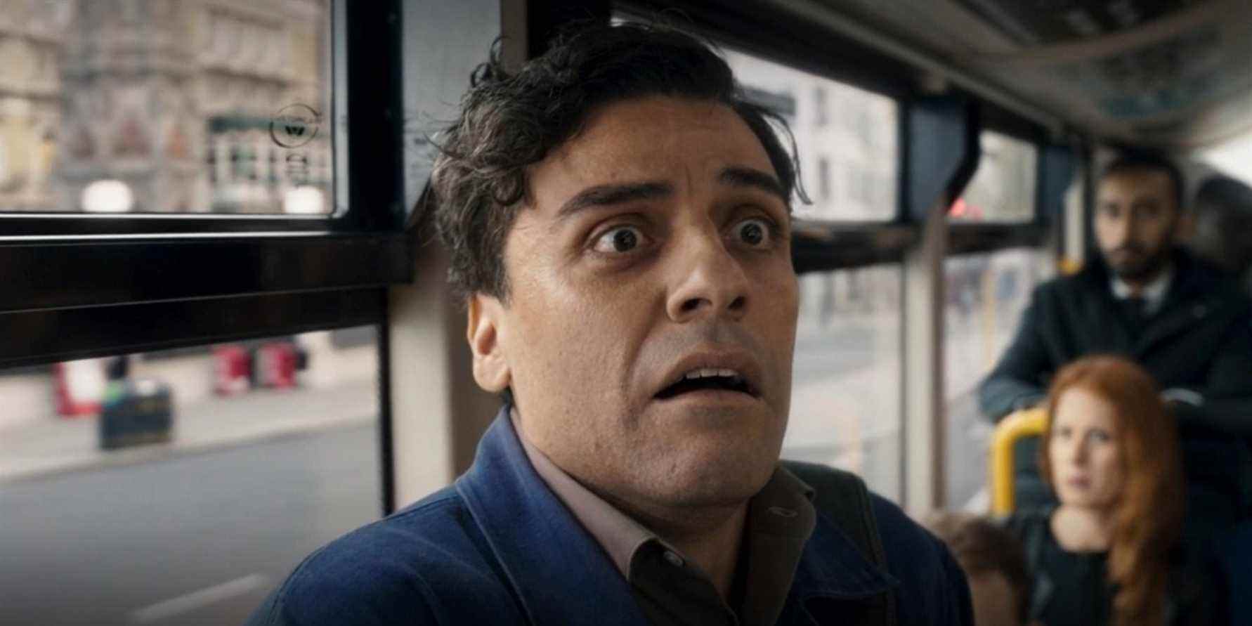 Oscar Isaac Steven shocked in Bus Moon Knight