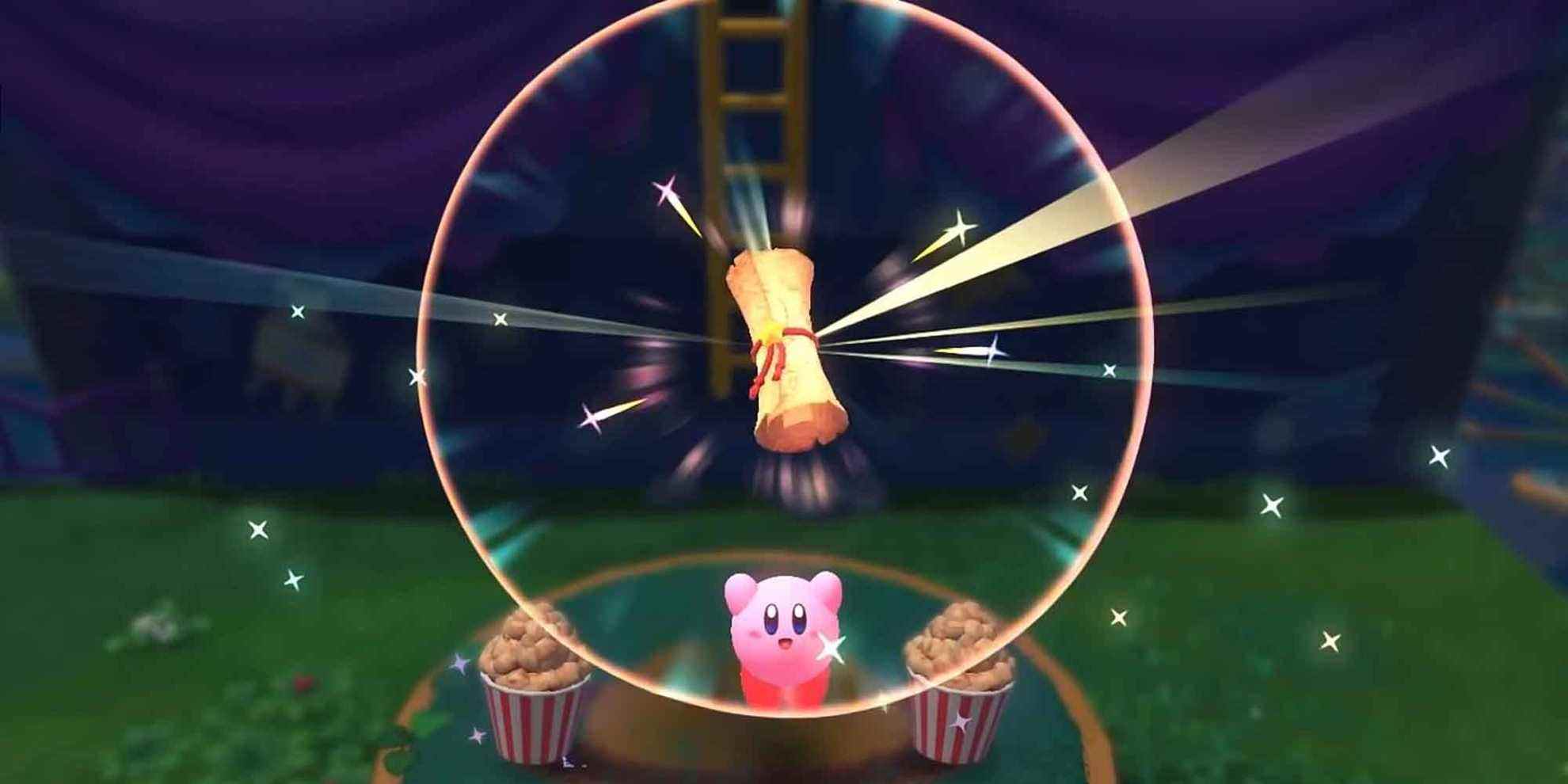 Kirby finding a blueprint in Kirby and the Forgotten Land