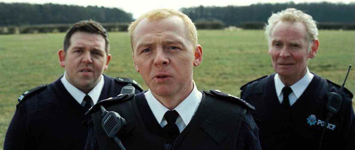 Nick Frost, Simon Pegg et Karl Johnson dans Hot Fuzz.