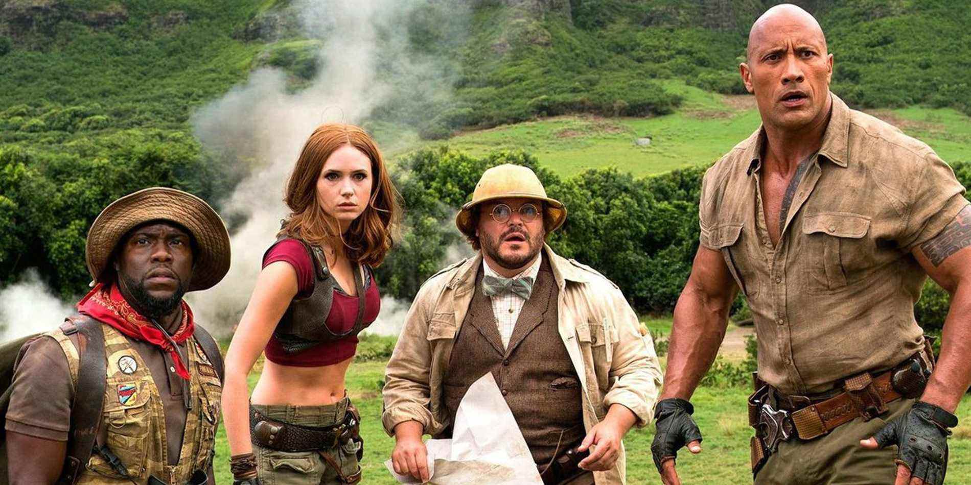 Jumanji avec Dwayne Johnson, Jack Black et Karren Gillian