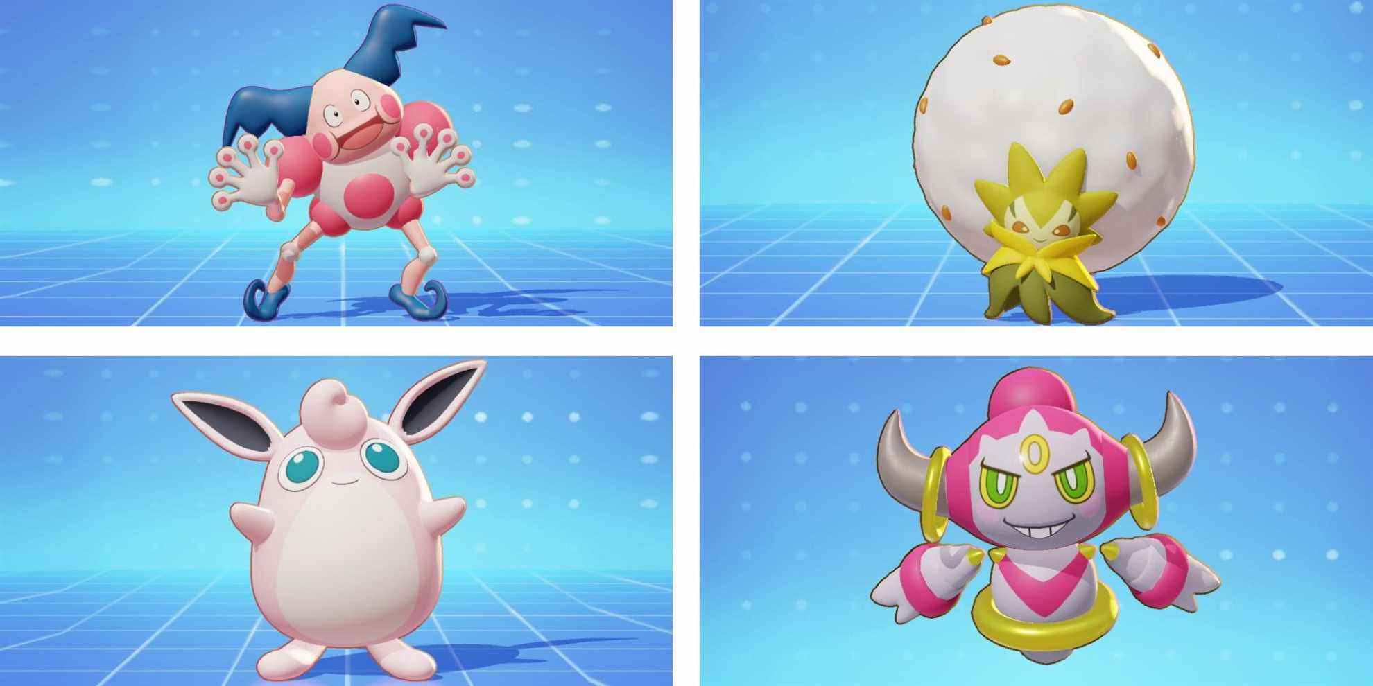 Pokemon Unite Supporters Mr. Mime, Eldegoss, Wigglytuff, and Hoopa