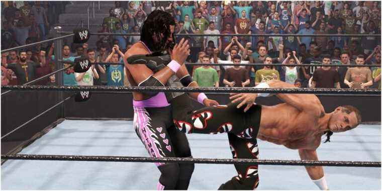 WWE 2K22 Shawn Michaels superkicking Bret Hart