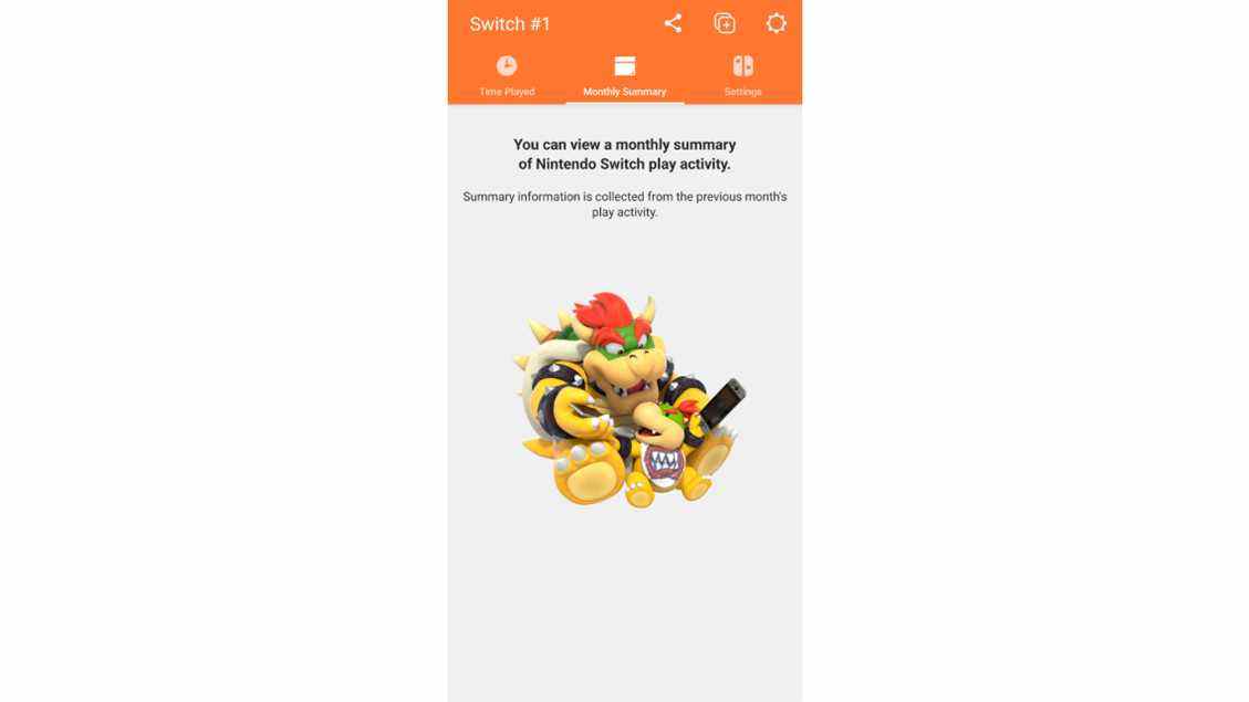 Page de résumé mensuel de l'application de contrôle parental Nintendo Switch