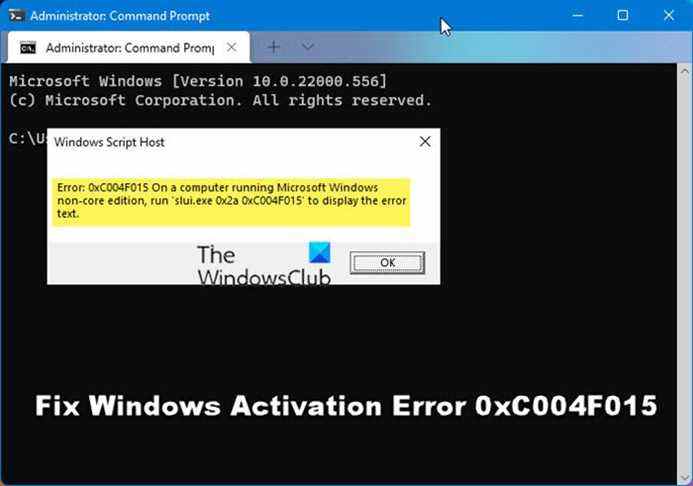 Correction de l’erreur d’activation 0xC004F015 sous Windows 11/10