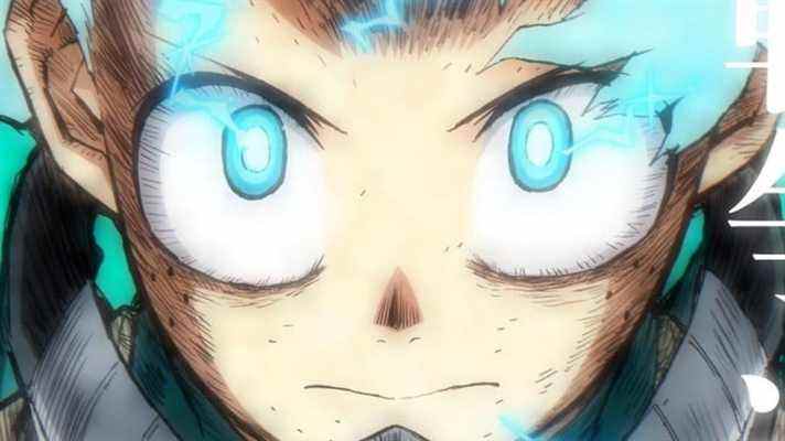 Gros plan sur Deku utilisant son art promotionnel Quirk in My Hero Academia saison 6