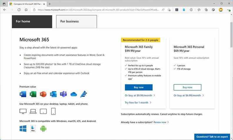 Page produit Microsoft 365