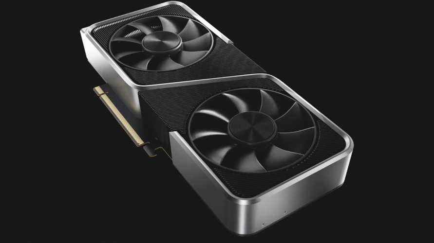 RTX 4070 : carte graphique Nvidia GeForce inclinée sur fond noir