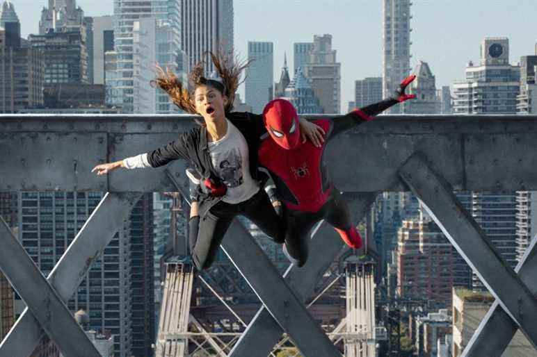 SPIDER-MAN: NO WAY HOME, from left: Zendaya, Tom Holland as Spider-Man, 2021. ph: Matt Kennedy / © Sony Pictures Releasing / © Marvel Entertainment / Courtesy Everett Collection