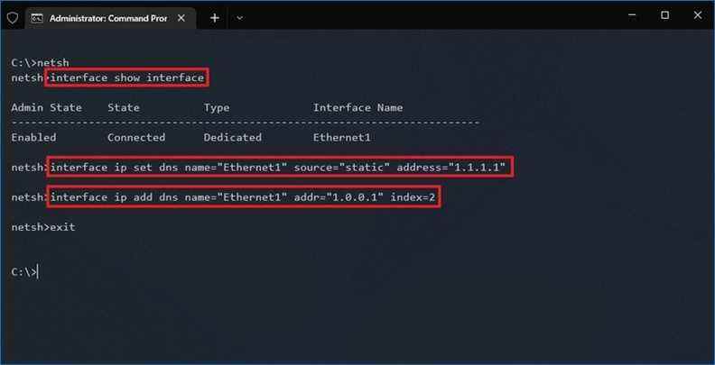 Invite de commandes netsh modifier les paramètres DNS