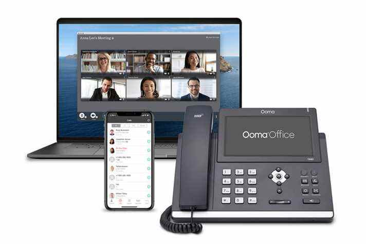 Logiciel de visioconférence Ooma Office en cours d'utilisation.