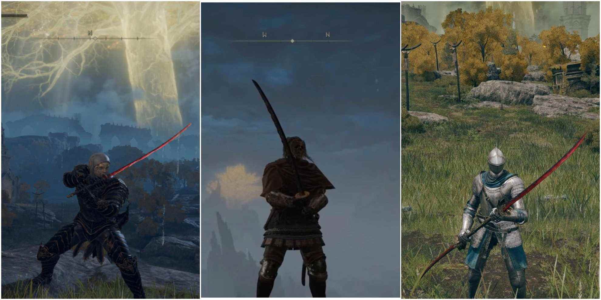 Elden Ring - collage of rivers of blood, katana, and poleblade